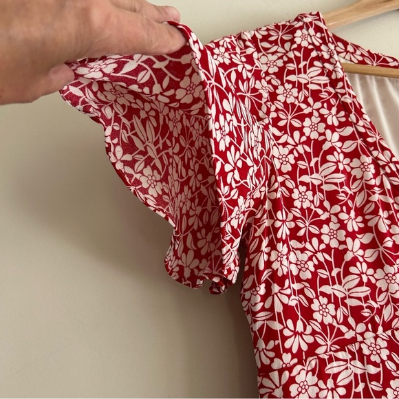 Brooks Brothers Red Floral V Neck Short Sleeve Swing Women Midi Dress SZ 8 - Picture 11 of 15